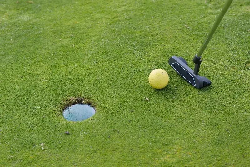 Une balle et un putter près du trou